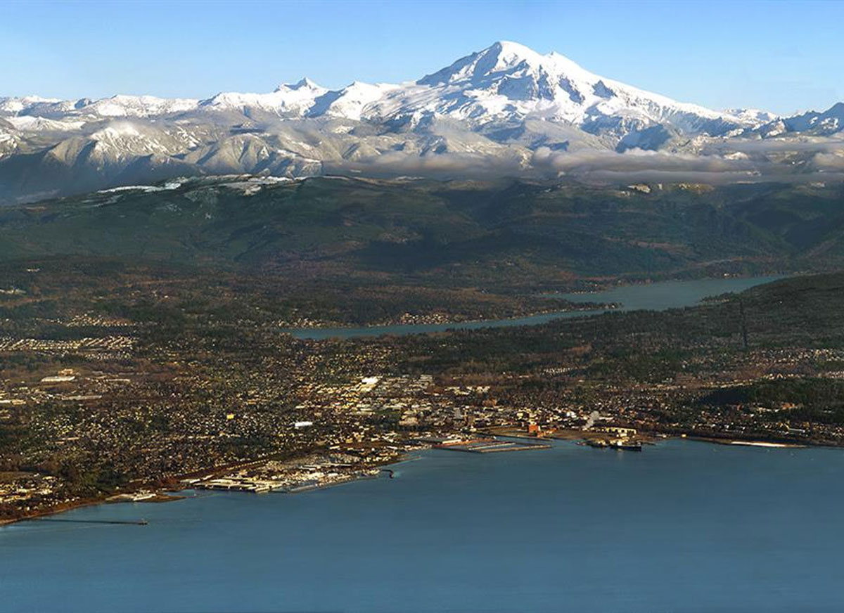 The City of Bellingham with Mount Baker in the Background